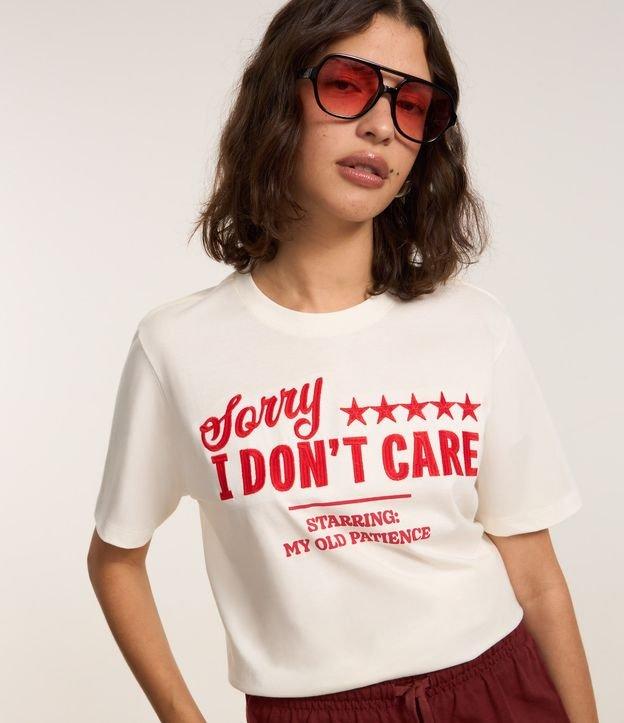 Camiseta Alongada em Algodão com Lettering Sorry I Dont Care - 1