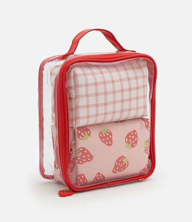 Kit 03 Nécessaires em Pu com Estampa Xadrez e Morango - 1