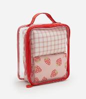 Kit 03 Nécessaires em Pu com Estampa Xadrez e Morango - 1