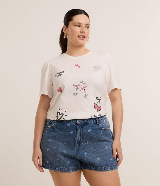 Blusa em Algodão com Manga Bufante e Estampa Romântica Curve & Plus Size - 3