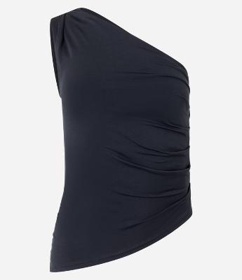 Blusa Ombro Só em Jersey com Barra Assimétrica e Franzidos