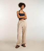 Calça Fuída em Viscolinho com Cós Elástico e Bolsos - 1