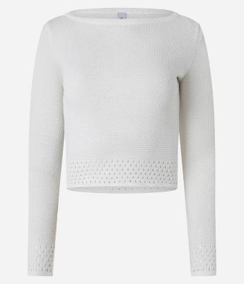 Blusa Curta em Tricô com Decote Canoa