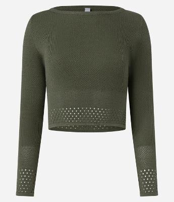 Blusa Curta em Tricô com Decote Canoa