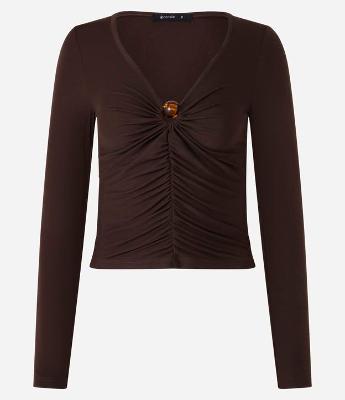 Blusa Canelada em Ribana com Miçanga no Decote V