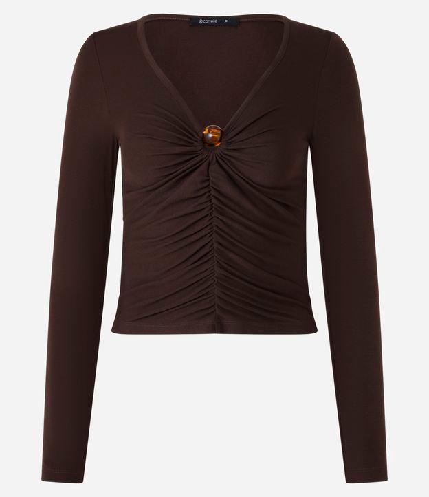 Blusa Canelada em Ribana com Miçanga no Decote V - 1