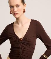 Blusa Canelada em Ribana com Miçanga no Decote V - 2