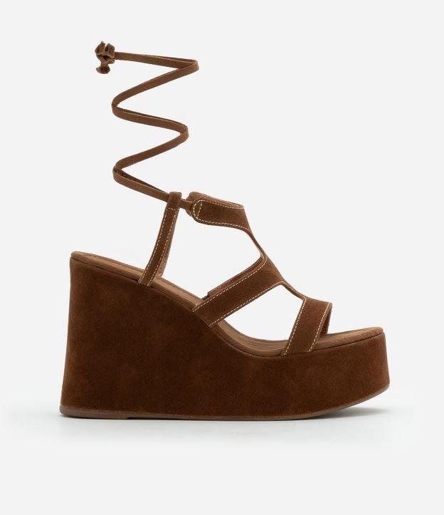 Sandália Flatform com Efeito Camurça e Amarração - 1