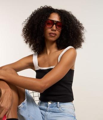 Blusa em Ribana Bicolor com Pala Dupla