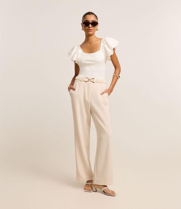 Calça Wide Leg Alfaiatada com Fivela Triângulo no Cinto Elástico - 1
