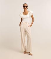 Calça Wide Leg Alfaiatada com Fivela Triângulo no Cinto Elástico - 1