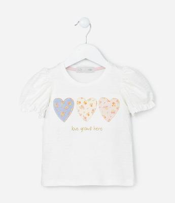 Blusa Infantil Texturizada com Manga Bufante - Tam 1 a 6 Anos