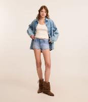 Short Mini em Jeans com Cintura Baixa e Lapelas no Bolso - 1