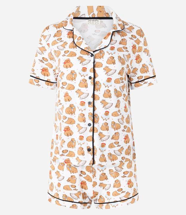 Pijama Short Doll Americano em Viscose com Estampa de Capivaras Divertidas - 1