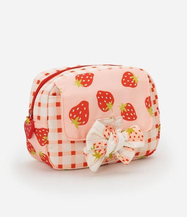 Nécessaire Média Retangular com Estampa Xadrex e Morangos - 1