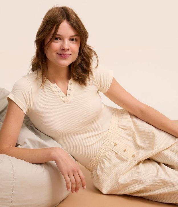 Blusa de Pijama em Ribana com Botões no Decote - 2