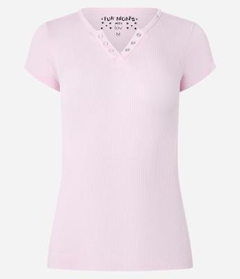 Blusa de Pijama em Ribana com Botões no Decote