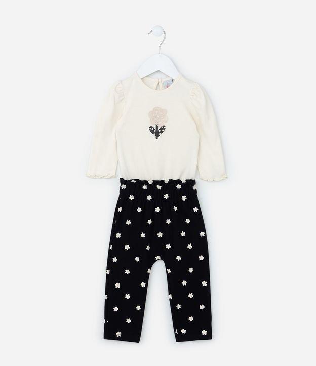 Conjunto Infantil com Estampa Florzinhas - Tam 0 a 18 meses - 1