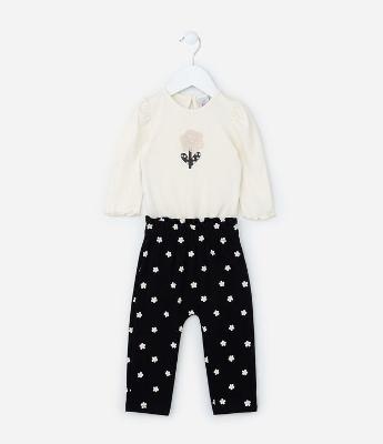 Conjunto Infantil com Estampa Florzinhas - Tam 0 a 18 meses