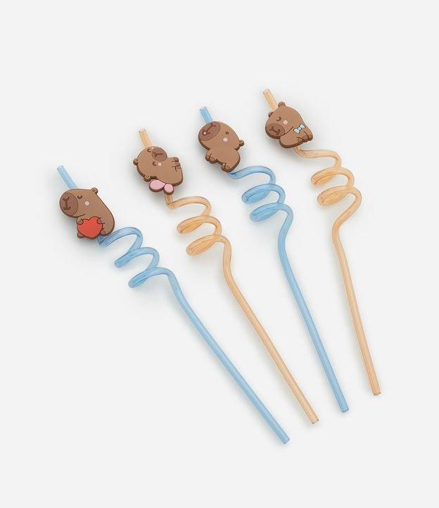 Kit 04 Canudos Reutilizáveis em Plástico com Patches de Capivara - 1