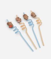 Kit 04 Canudos Reutilizáveis em Plástico com Patches de Capivara - 1