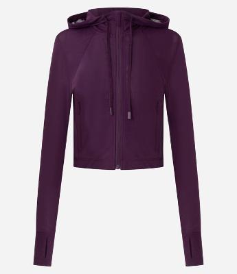 Jaqueta Esportiva em Microfibra com Capuz e Recorte em Tule