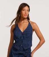 Blusa Colete Frente Única Alfaiatado em Viscose com Risca de Giz - 2