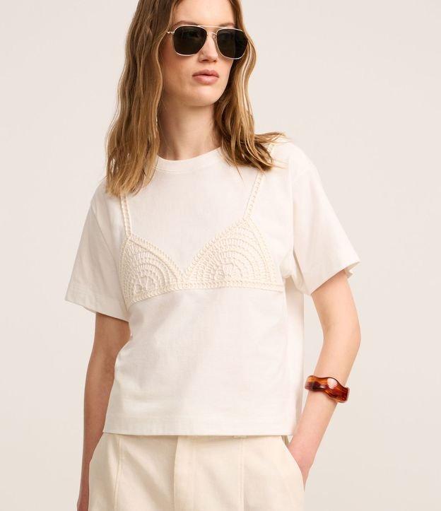 Blusa Slim em Algodão com Bordado Sutiã de Efeito Crochê - 2