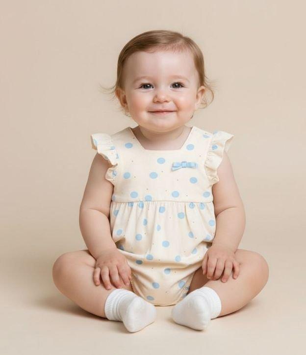 Macaquinho Infantil com Babadinho e Estampa Poá - Tam 0 a 18 meses - 2