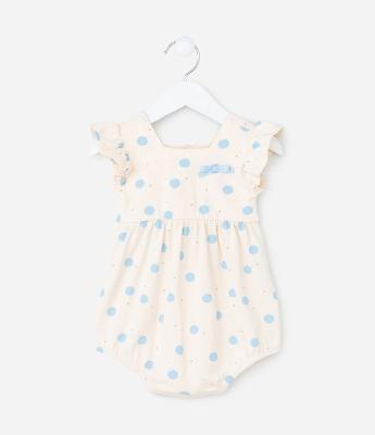 Macaquinho Infantil com Babadinho e Estampa Poá - Tam 0 a 18 meses