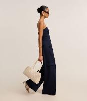 Calça Reta Cintura Baixa em Ponto Roma com Listras de Fio Tinto - 1