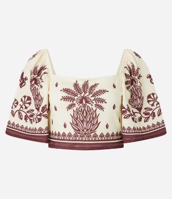 Blusa Cropped Texturizada com Estampa Tropical