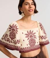 Blusa Cropped Texturizada com Estampa Tropical - 3