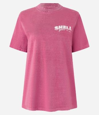 Camiseta Alongada em Algodão com Estampa Frente e Costas Shell