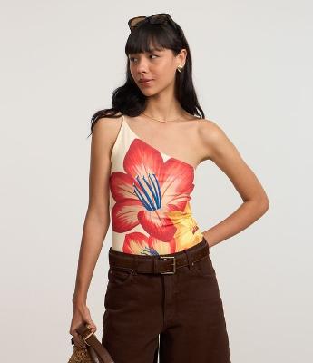 Body em Microfibra com Ombro Só e Alcinha Fina