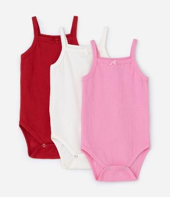 Kit 03 Bodies Infantis em Ribana com Lacinho - Tam  0 a 18 meses