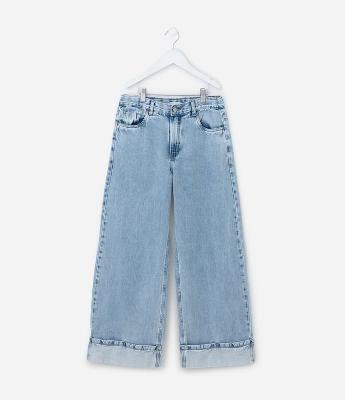 Calça Wide Leg Infantil Marmorizada com Barra Dobrada - Tam 5 a 14 Anos