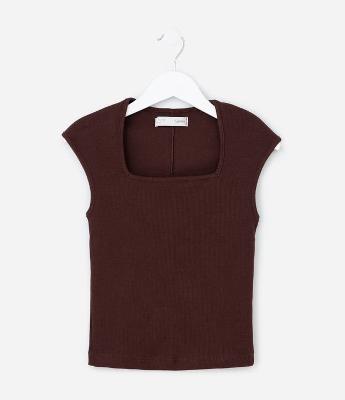 Blusa Infantil em Ribana com Decote Quadrado - Tam 5 a 14 Anos