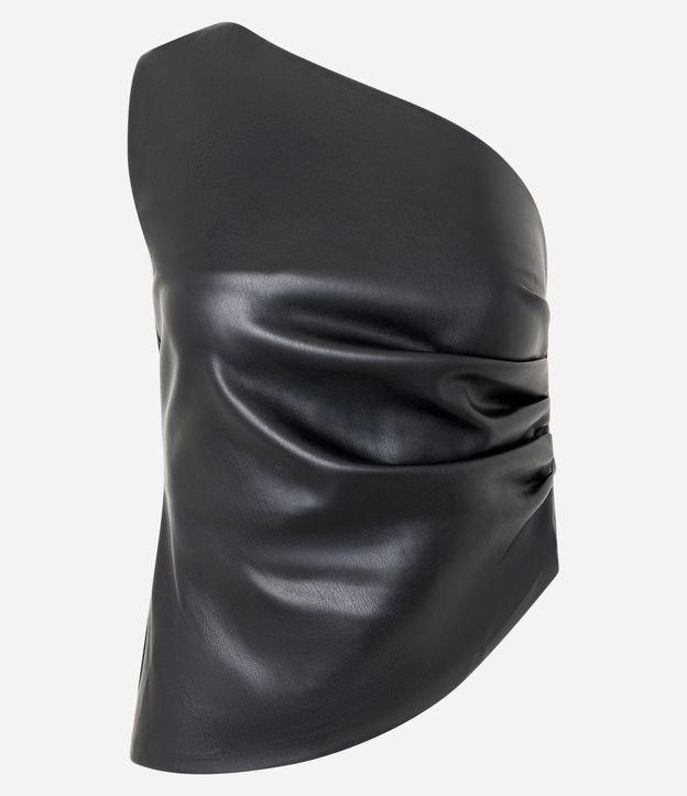 Blusa Ombro Só em PU com Franzidos Laterais - 1