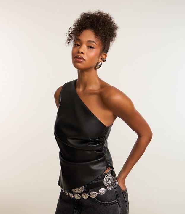 Blusa Ombro Só em PU com Franzidos Laterais - 2