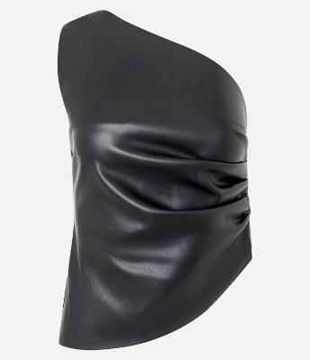 Blusa Ombro Só em PU com Franzidos Laterais