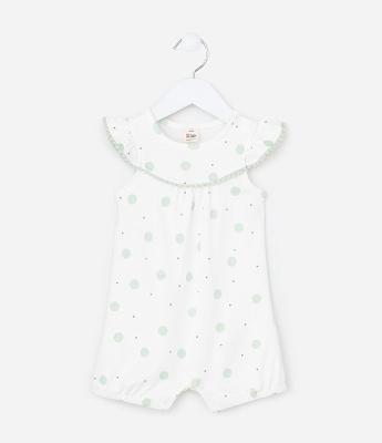 Macaquinho Infantil com Babadinho e Estampa Poá - Tam 0 a 18 meses