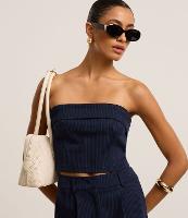 BLusa Cropped Ajustada Sem Alça em Ponto Roma Listrado - 1