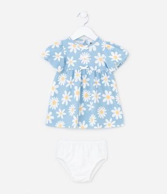 Vestido Infantil com Estampa Margaridas - Tam 0 a 18 meses
