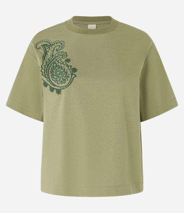 Camiseta Boxy em Algodão com Bordado Paisley no Ombro - 1