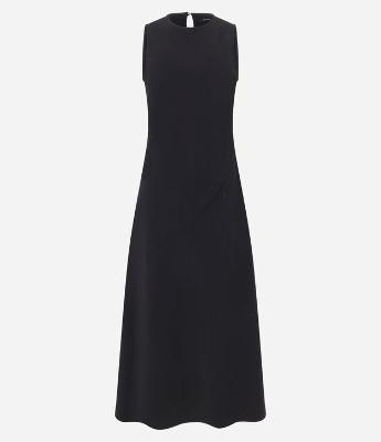 Vestido Evasê Longo em Bengaline com Franzidos e Pences