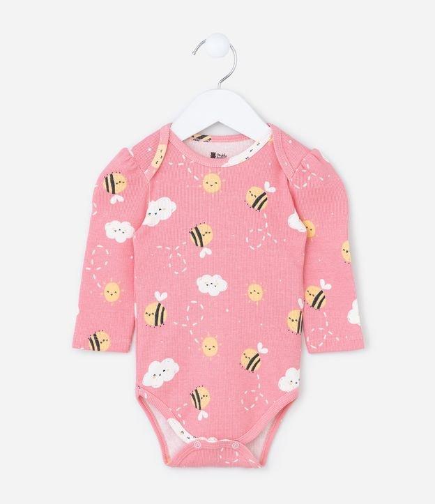 Body Infantil em Ribana com Estampa Abelha - Tam RN a 18 meses - 1