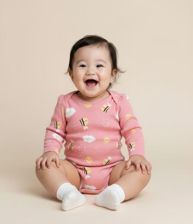 Body Infantil em Ribana com Estampa Abelha - Tam RN a 18 meses - 2