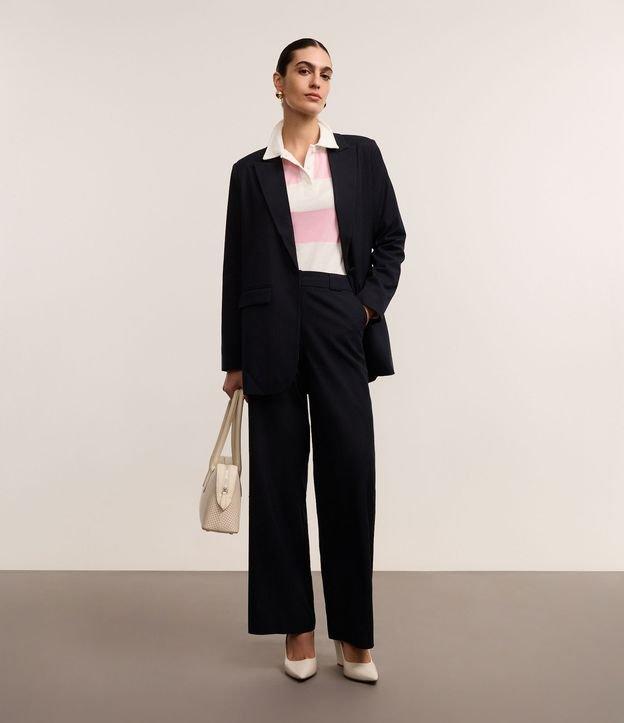 Calça Reta Alfaiatada Listrada com Cintura Alta e Fio Tinto - 1