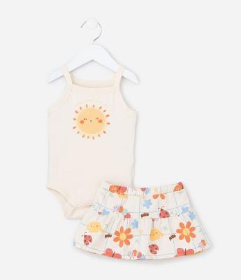 Conjunto Infantil com Estampa Solzinho e Flores - Tam 0 a 18 meses